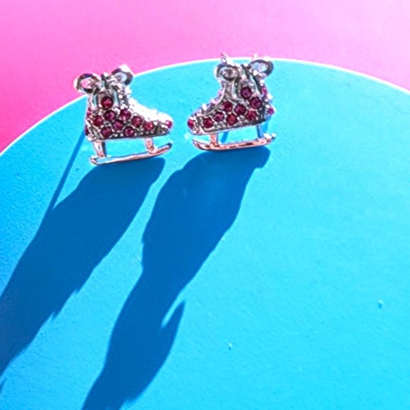 Ice Skates Earring PINK/Post/Shoe-Boot Charm Earring/Pink Rhinestone Crystal - Picture 11 of 11